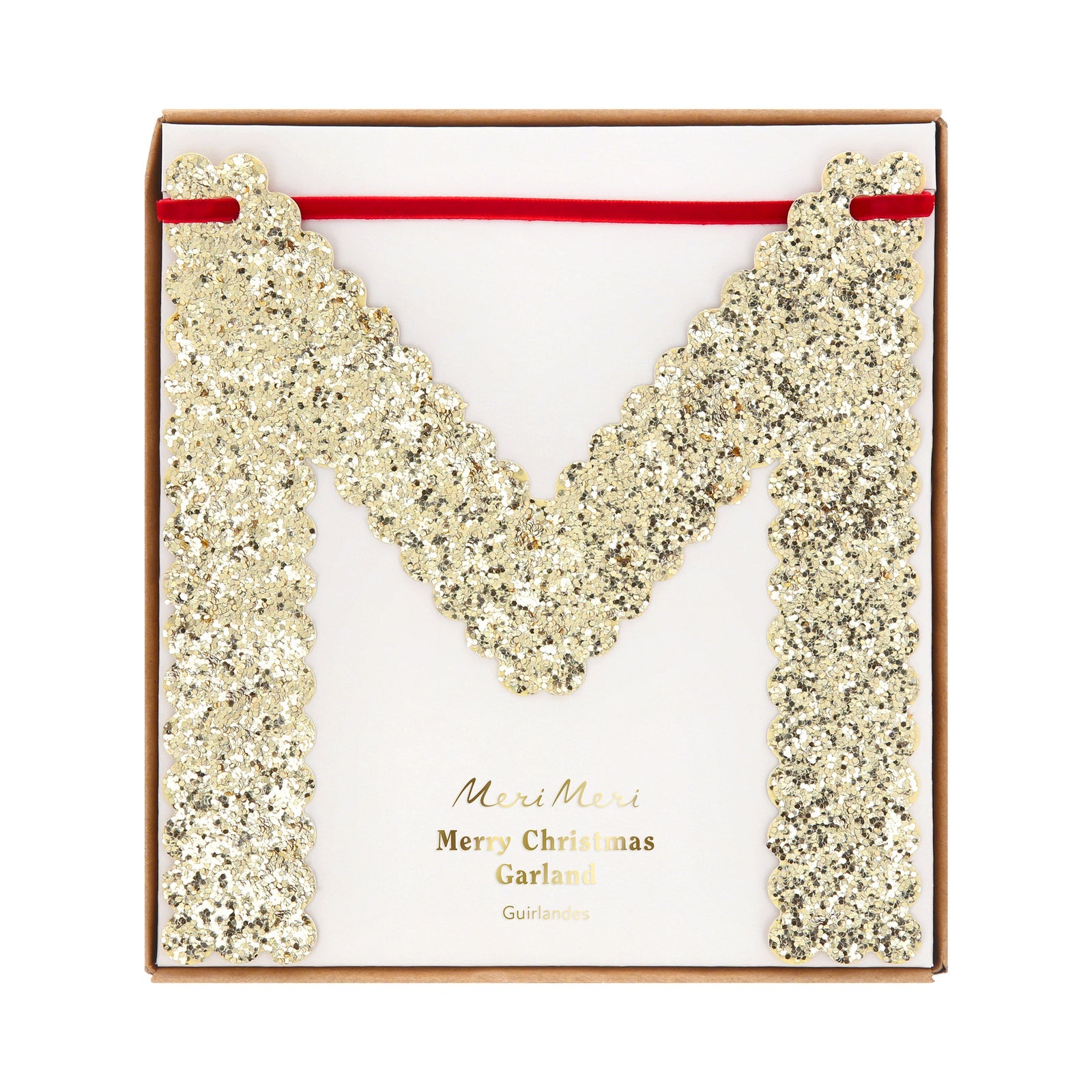 Packaging for Glitter Merry Christmas Garland Set.