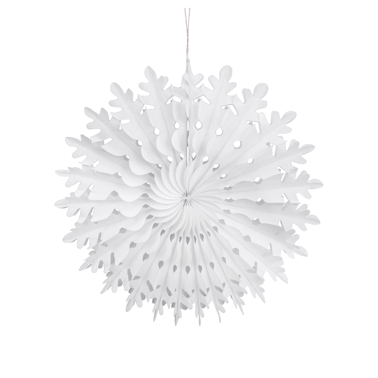 White decorative snowflake ornament on a white background.