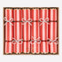 Box of red and pink striped crackers with white bows in a decorative box.