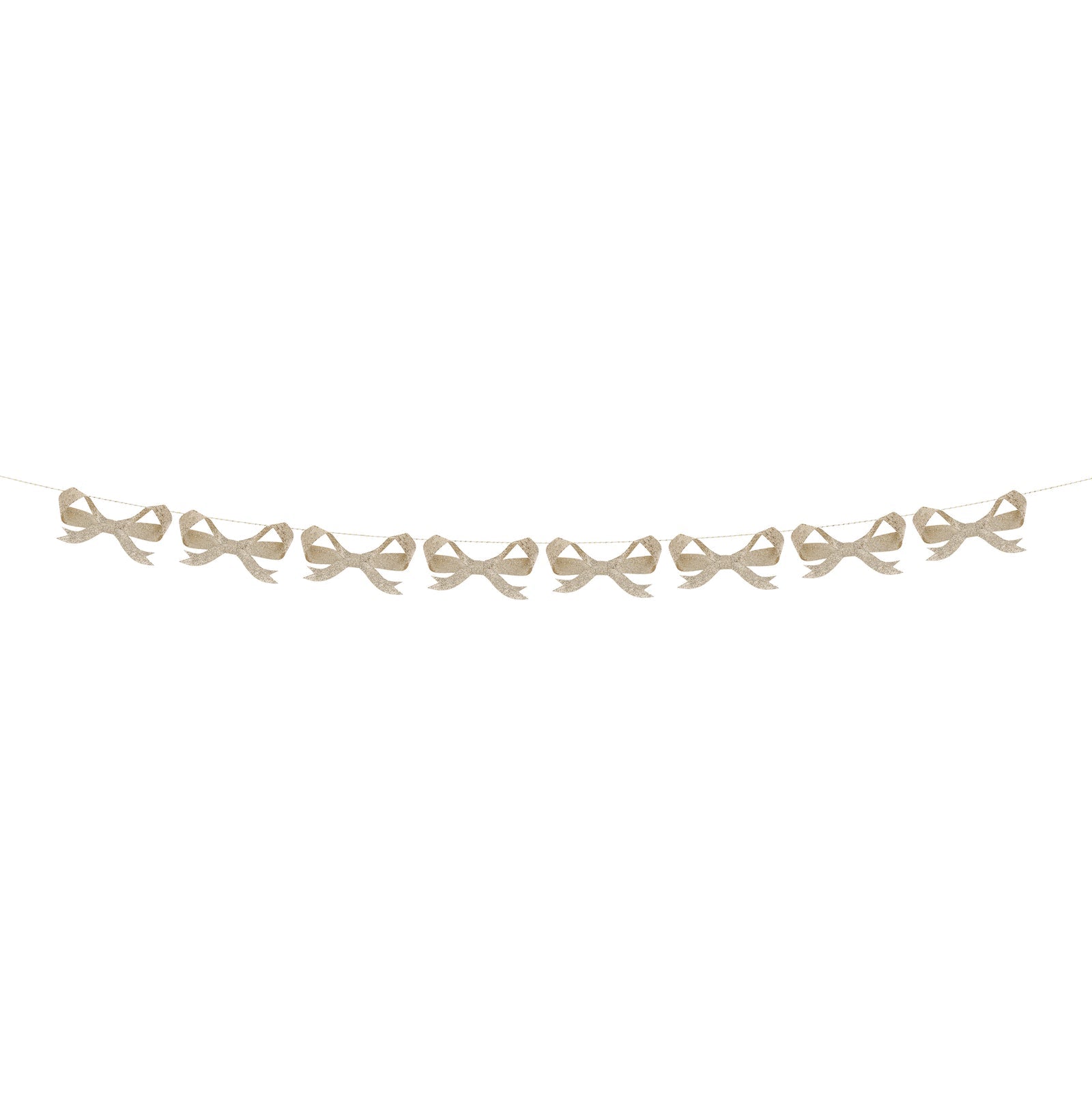 Decorative string of bows on a white background.