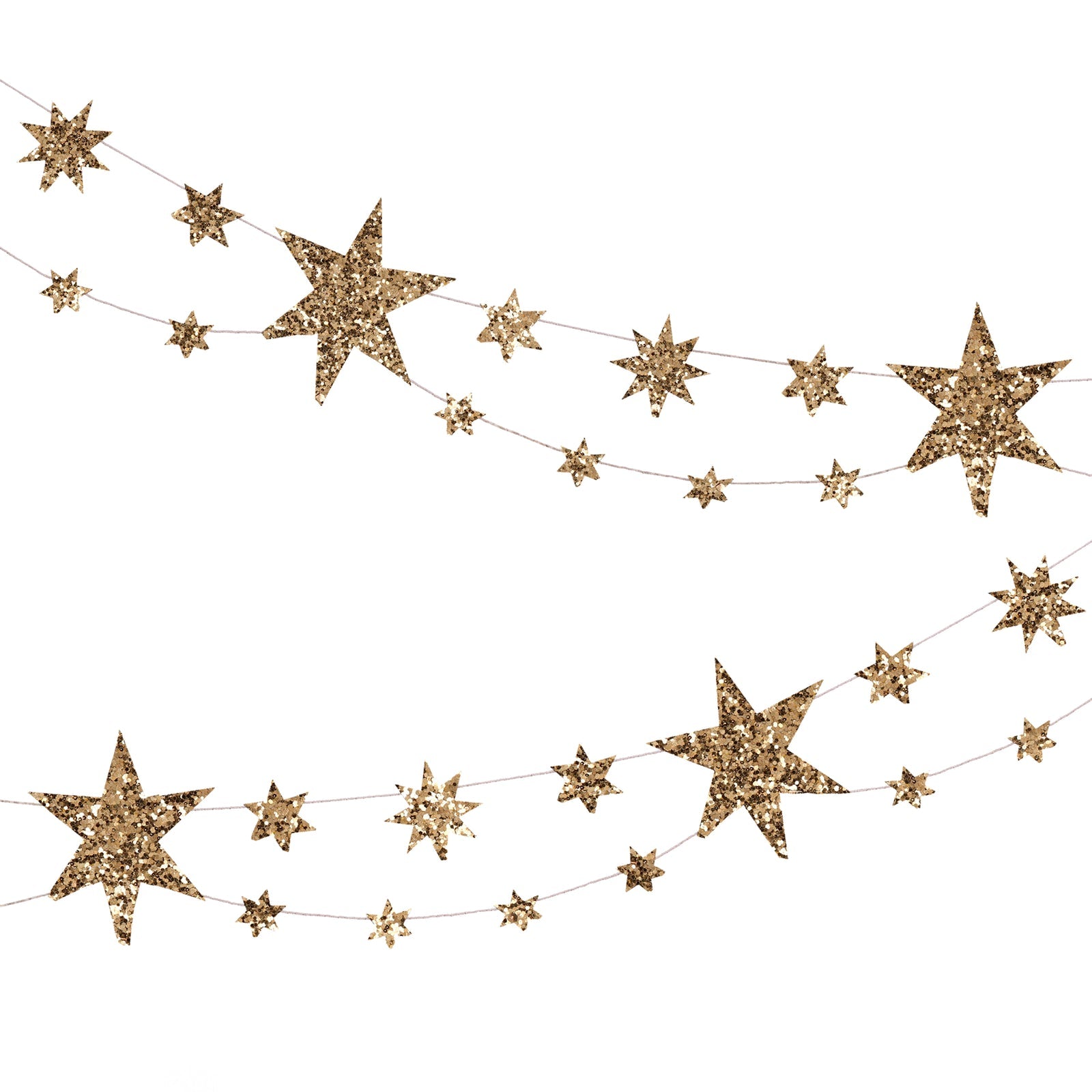 Gold star garland on a white background.