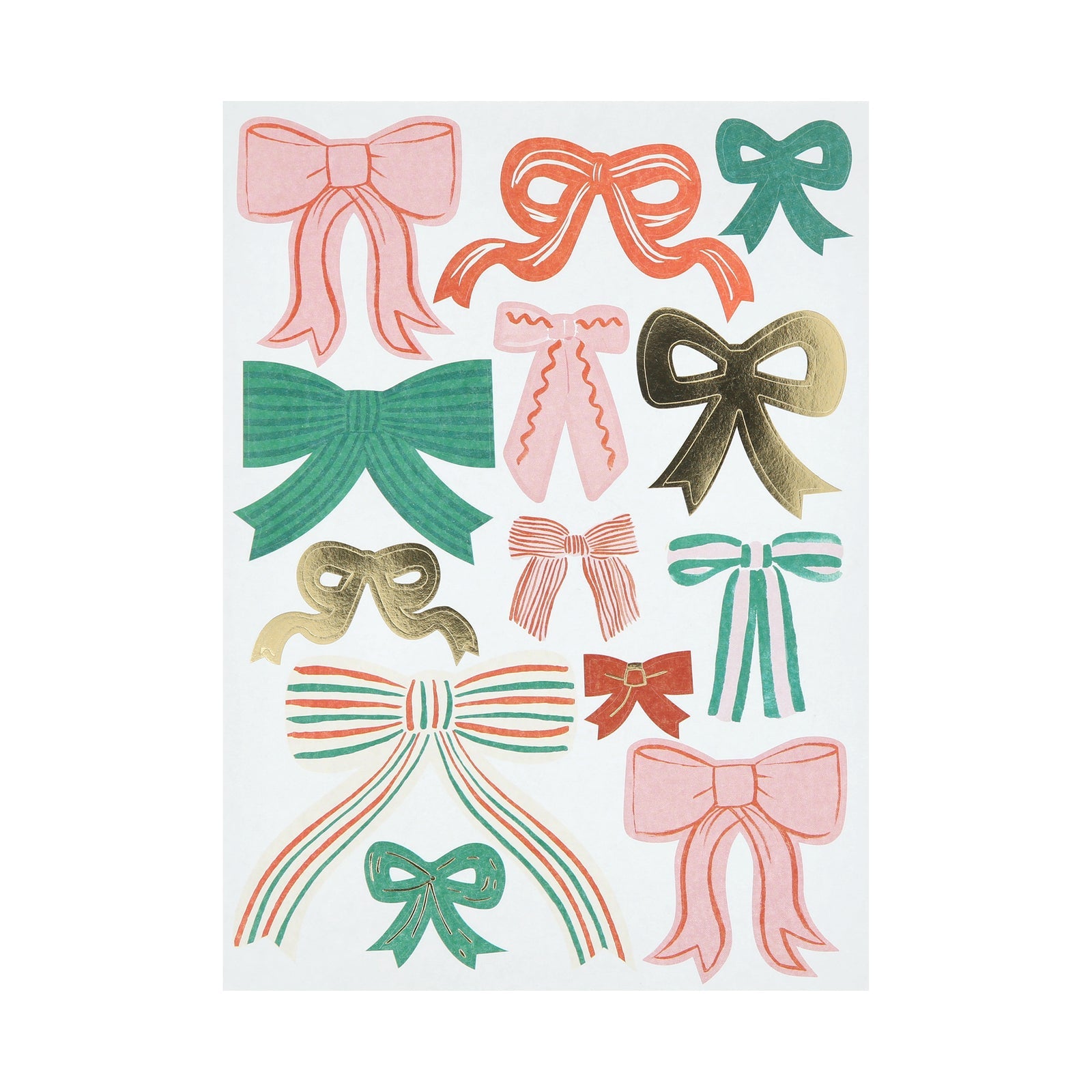 Set of colorful bow illustrations on a white background.
