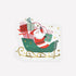 Illustration of Santa Claus in a sleigh with presents on a white background.