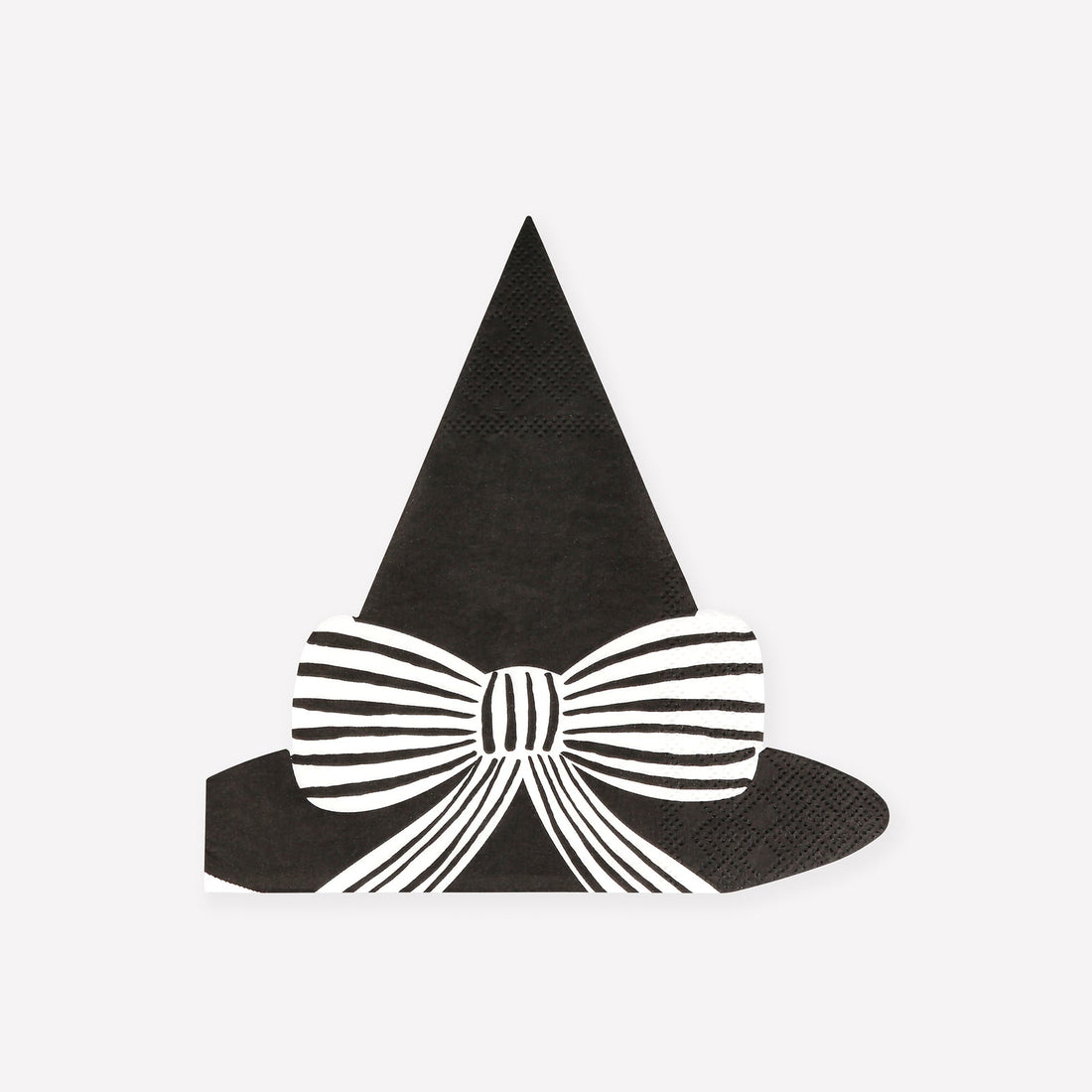 Black witch hat with a white bow on a white background.