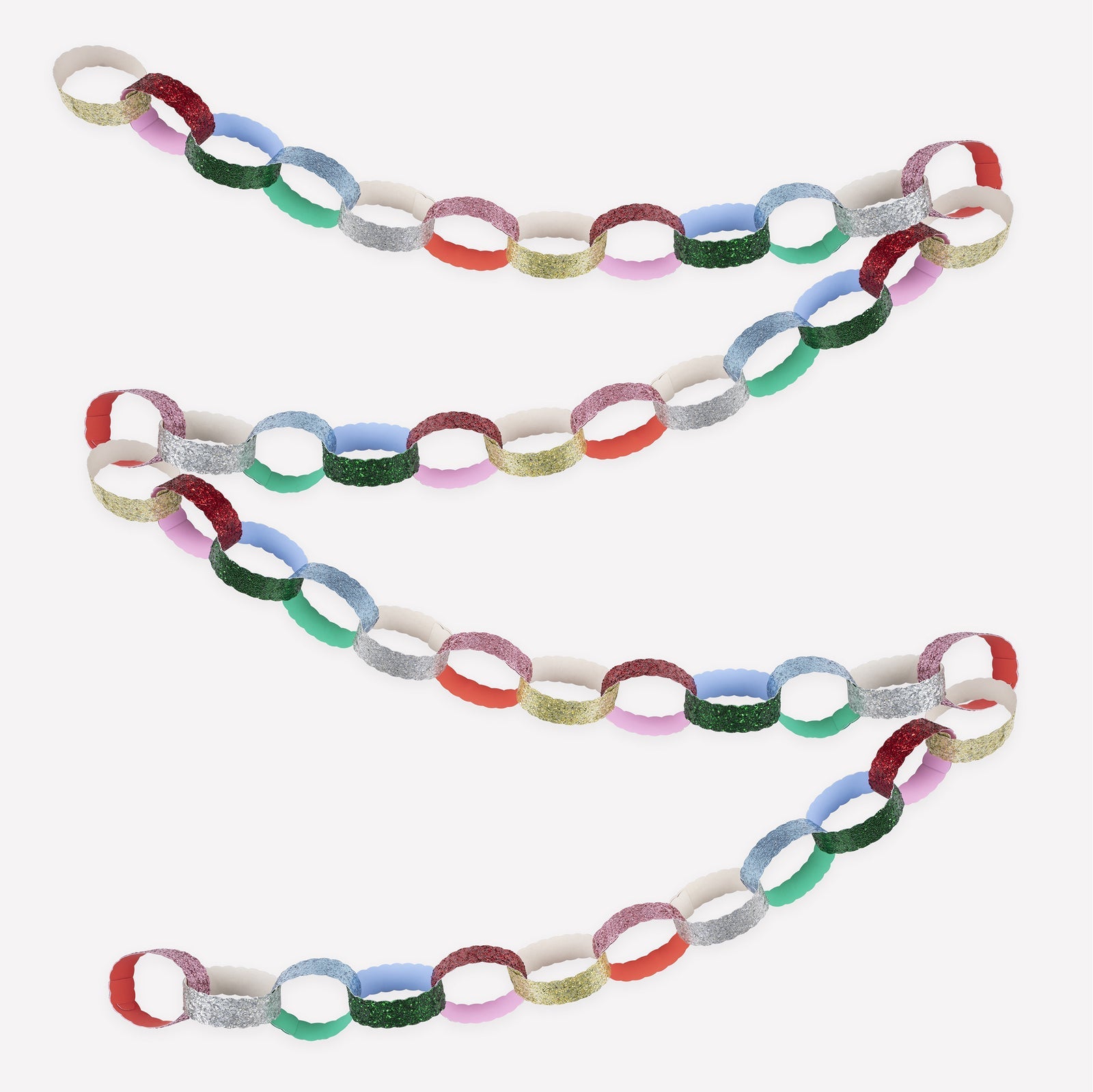 Colorful paper chain on a white background.