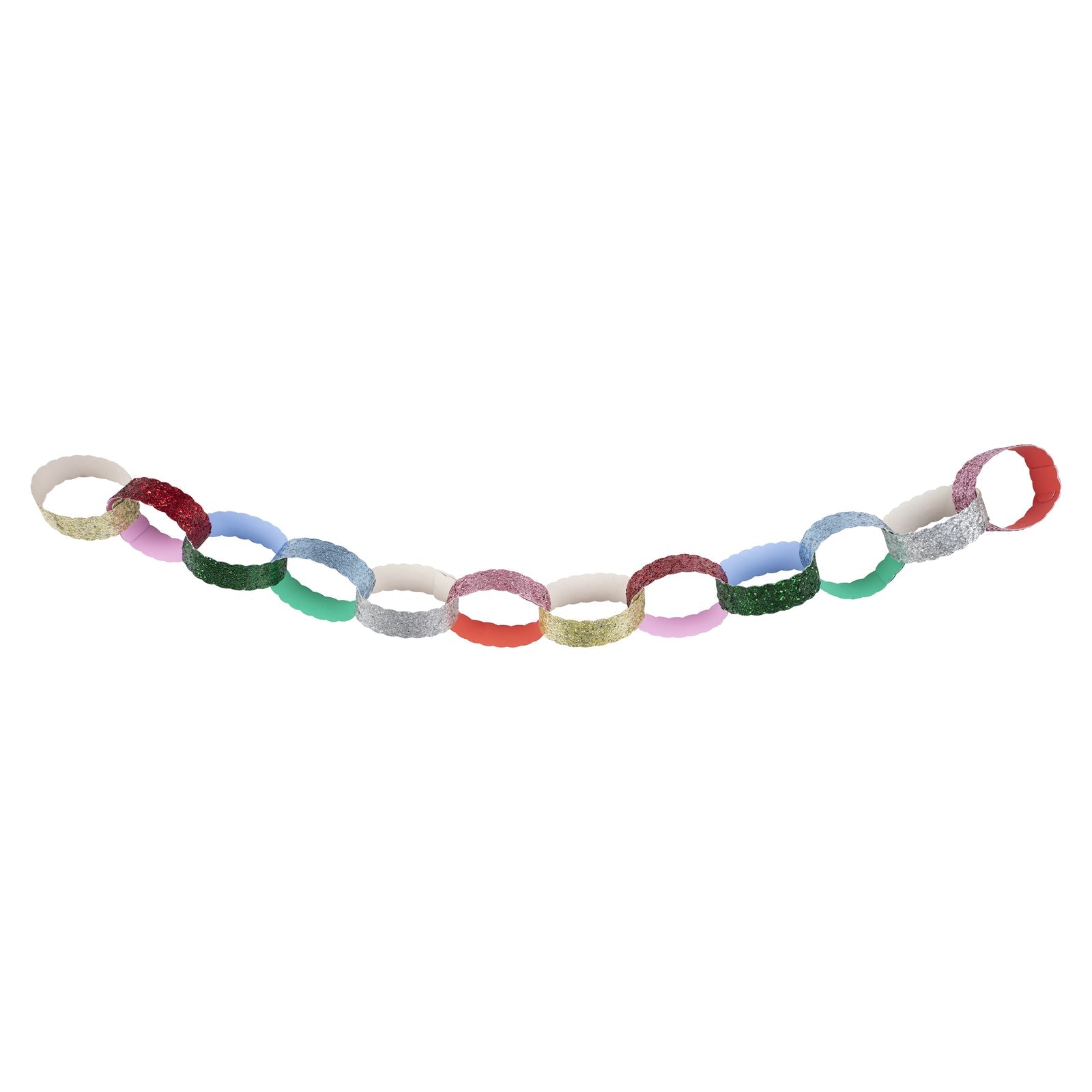 Colorful paper chain on a white background.