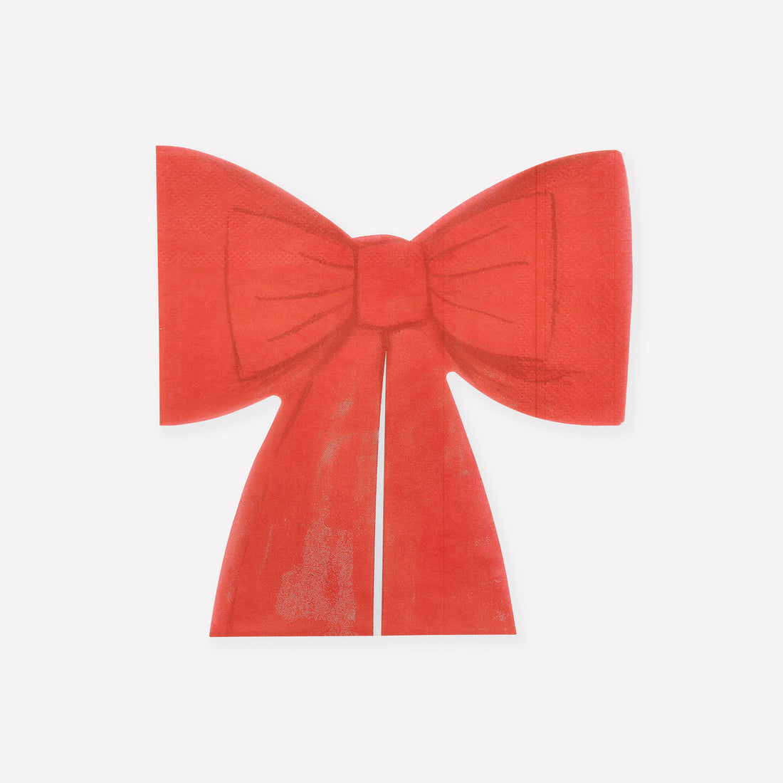 Red bow paper napkin by Meri Meri on a white background. 