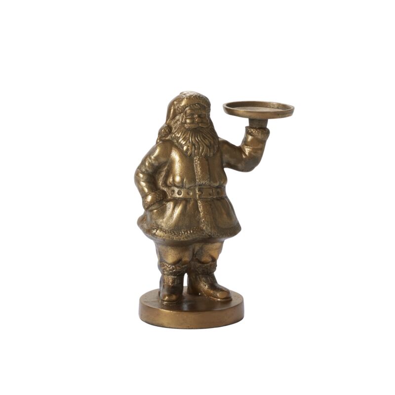 Saint Nick Figurine holding up a plate for candles.