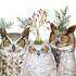 Cocktail napkin featuring artwork by Vicki Sawyer of 3 owls. 
