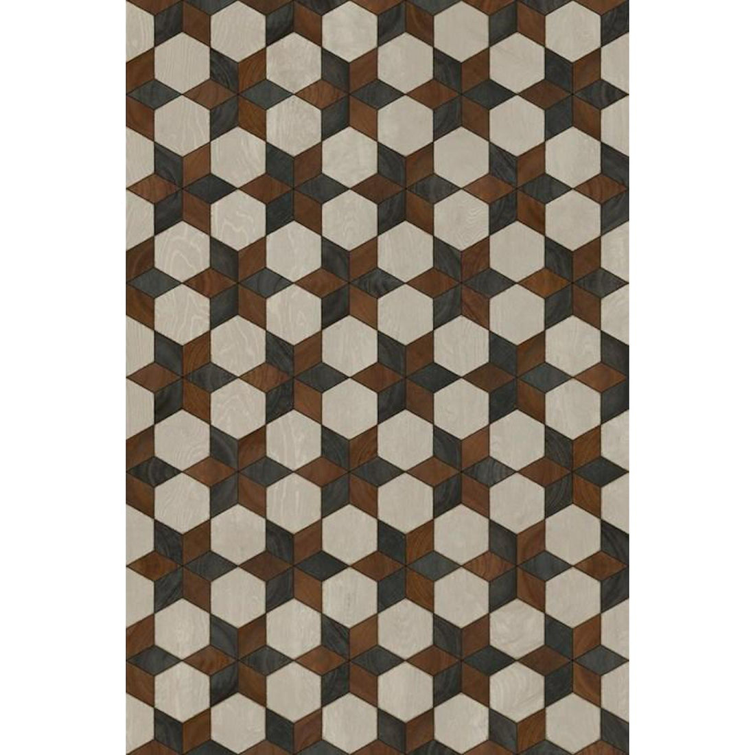 3d cube optical illusion pattern in brown and beige tones on a nonslip vintage linoleum vinyl floor cloth. --> 3d cube optical illusion pattern in brown and beige tones on a nonslip Artisanry Illuminated Radio Star Vinyl Rug by Spicher and Company.
