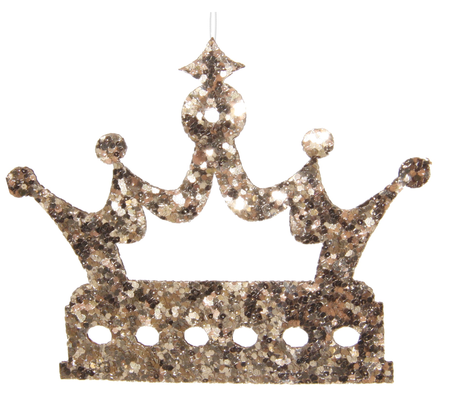 Gold glitter crown-shaped ornament.