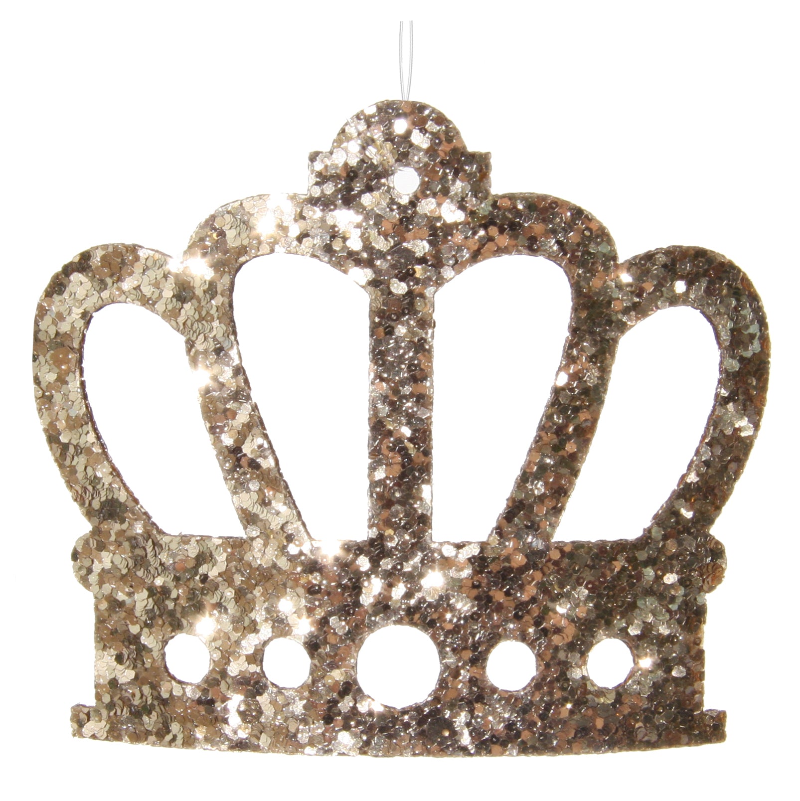 Gold glitter crown-shaped ornament.