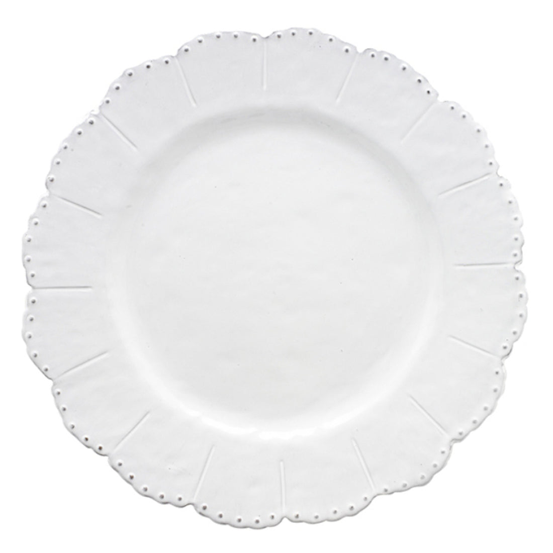 Arte Italica Bella Bianca Beaded Dinner Plate with scalloped edges and embossed detailing.