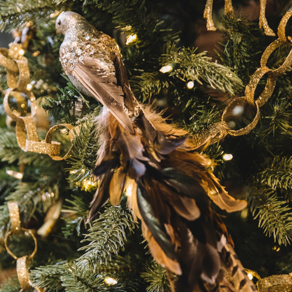 tail feathers of silver glitter bird ornament