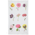 An In Bloom Multi Flower Tea Towel by Hester & Cook, featuring high-quality cotton with botanical illustrations of a variety of flowers being held up by tiny people.