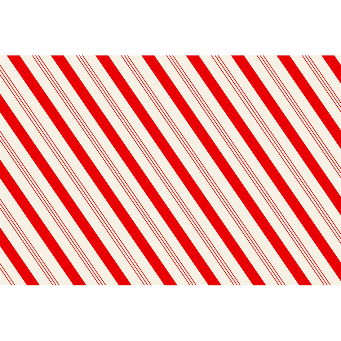 Bright red, diagonal candy cane stripes over white.