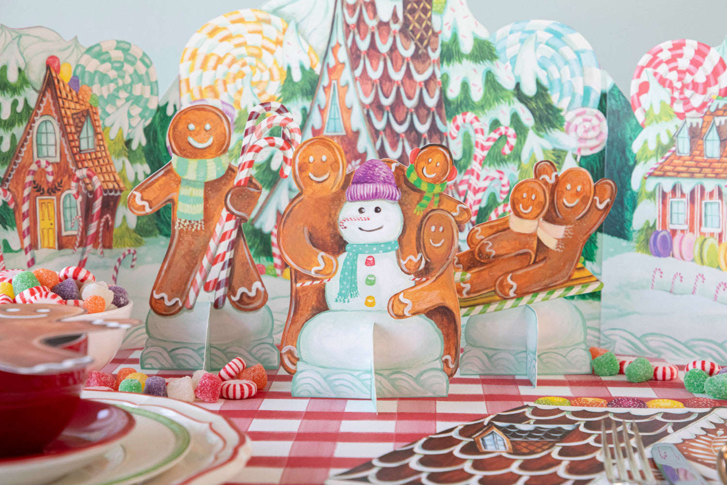 A group of Hester & Cook Gingerbread Table Ornaments centerpiece.