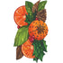 A die-cut illustration of vibrant oranges decorated with dried herbs nestled with winter foliage and red berries.