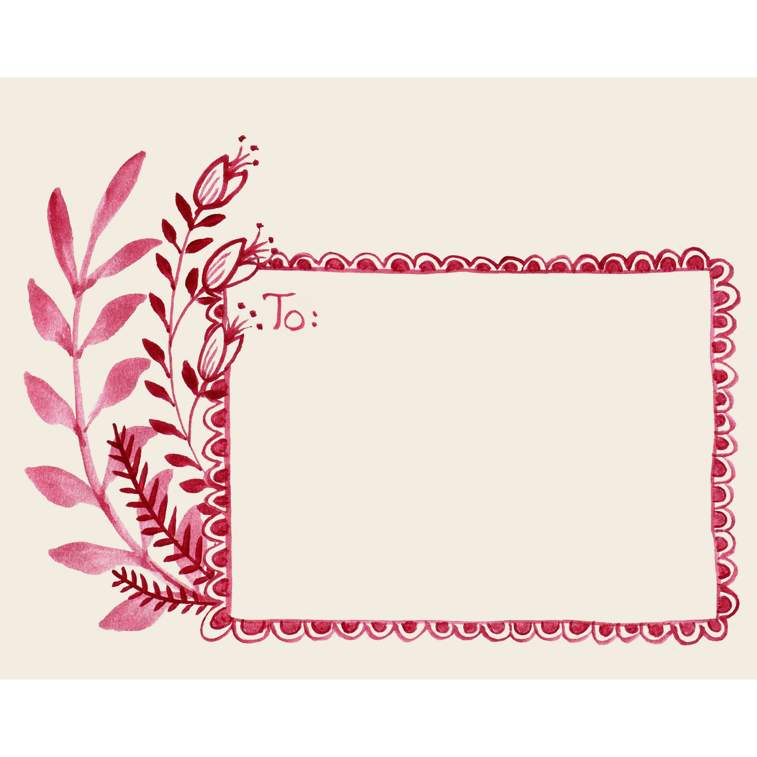 A Love Letter Fold Note Card with red flowers and leaves on a beige background, ready to fold and mail from Hester & Cook.