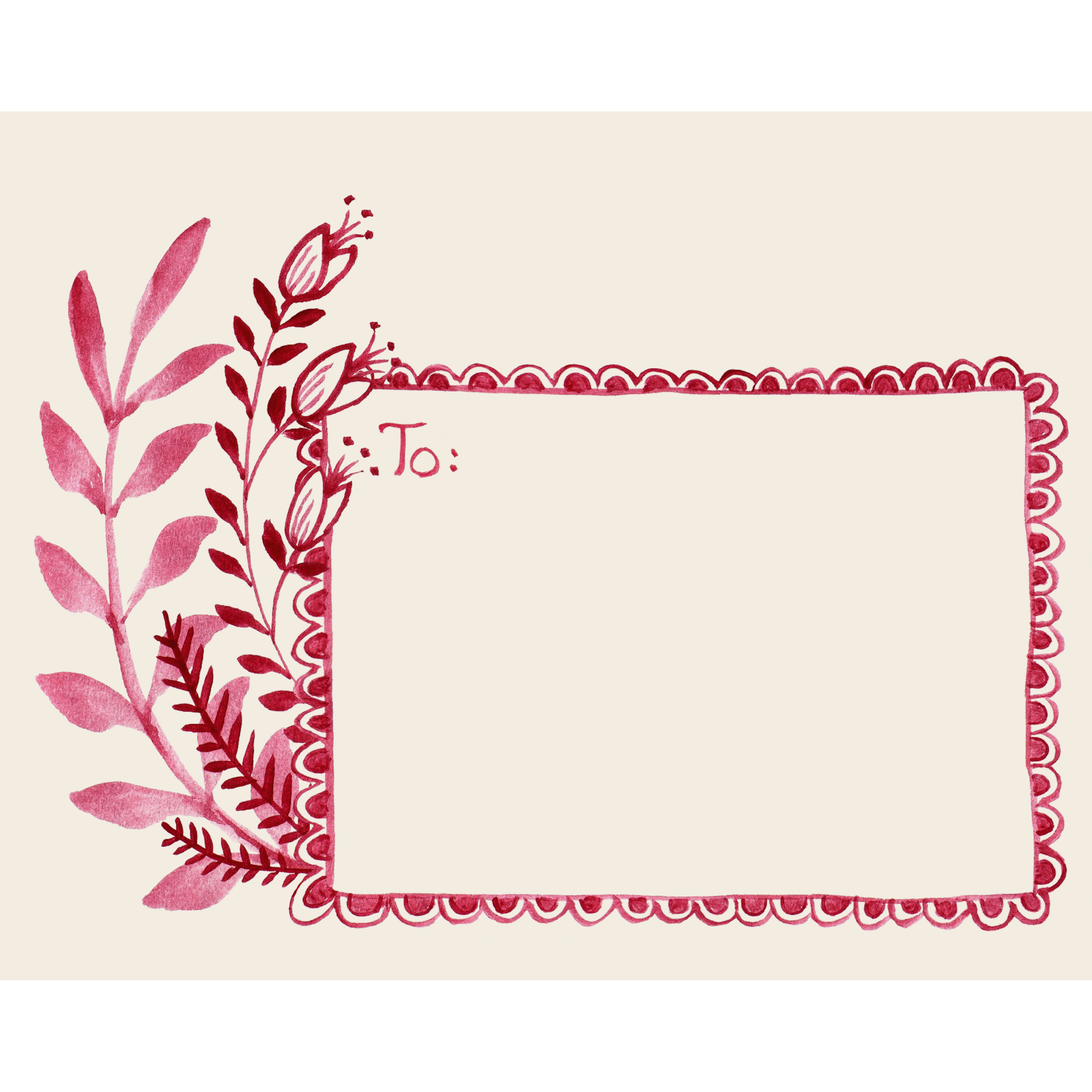 A Love Letter Fold Note Card with red flowers and leaves on a beige background, ready to fold and mail from Hester & Cook.