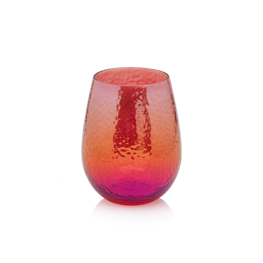 A pink and orange Luster Stemless Glassware perfect for home by Zodax.