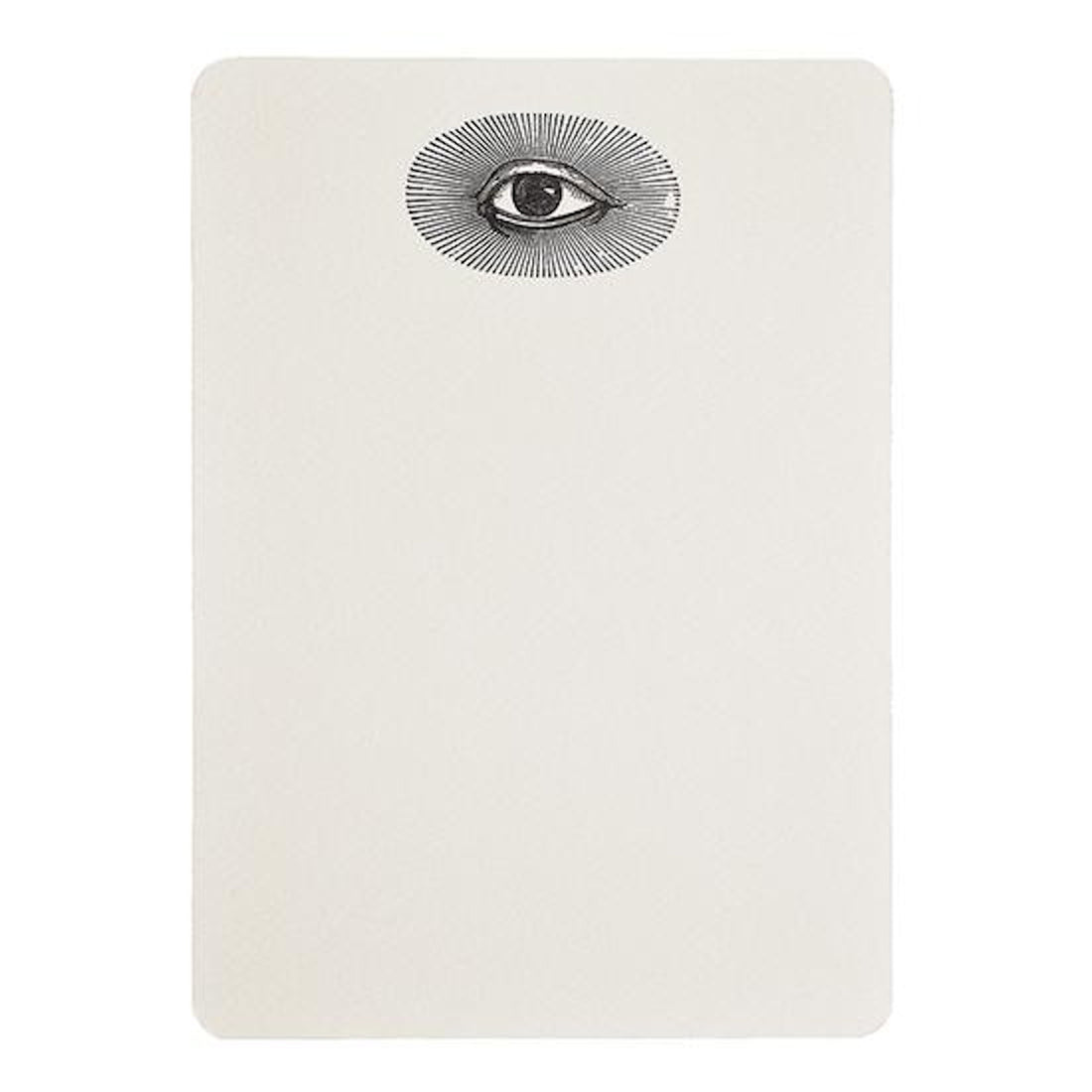A Mystic Eye- Boxed Tails notecard featuring a single eye illustration at the top center, crafted by Folio Press & Paperie.