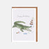 A whimsical, hand-drawn Lottie Murphy Crocodile Birthday Card with a crocodile on it.