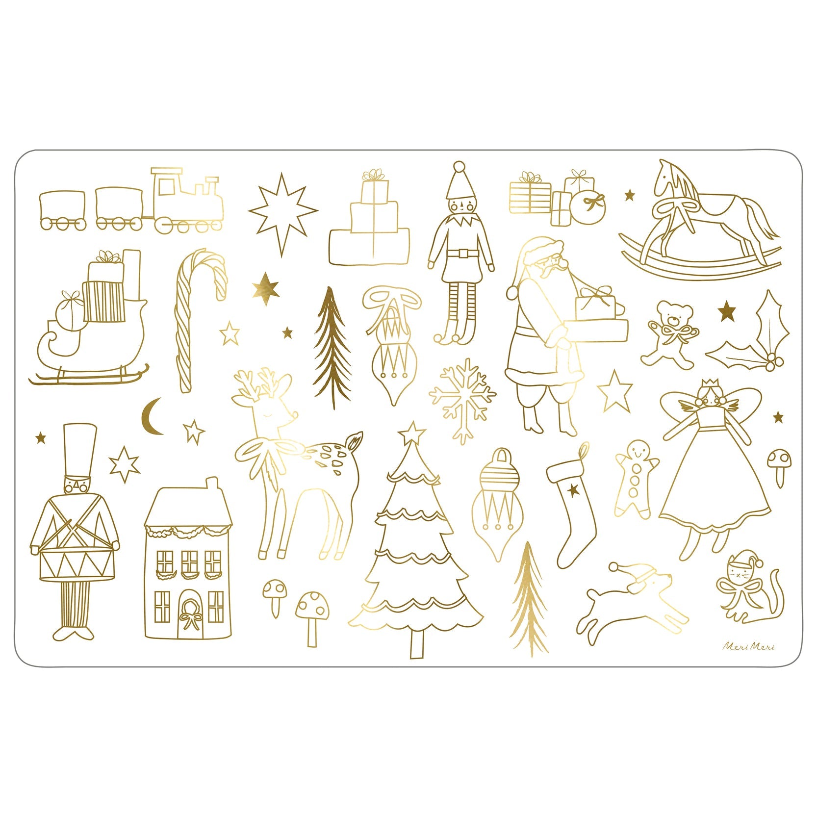 Christmas Coloring Placemat with images of holiday ephemera.