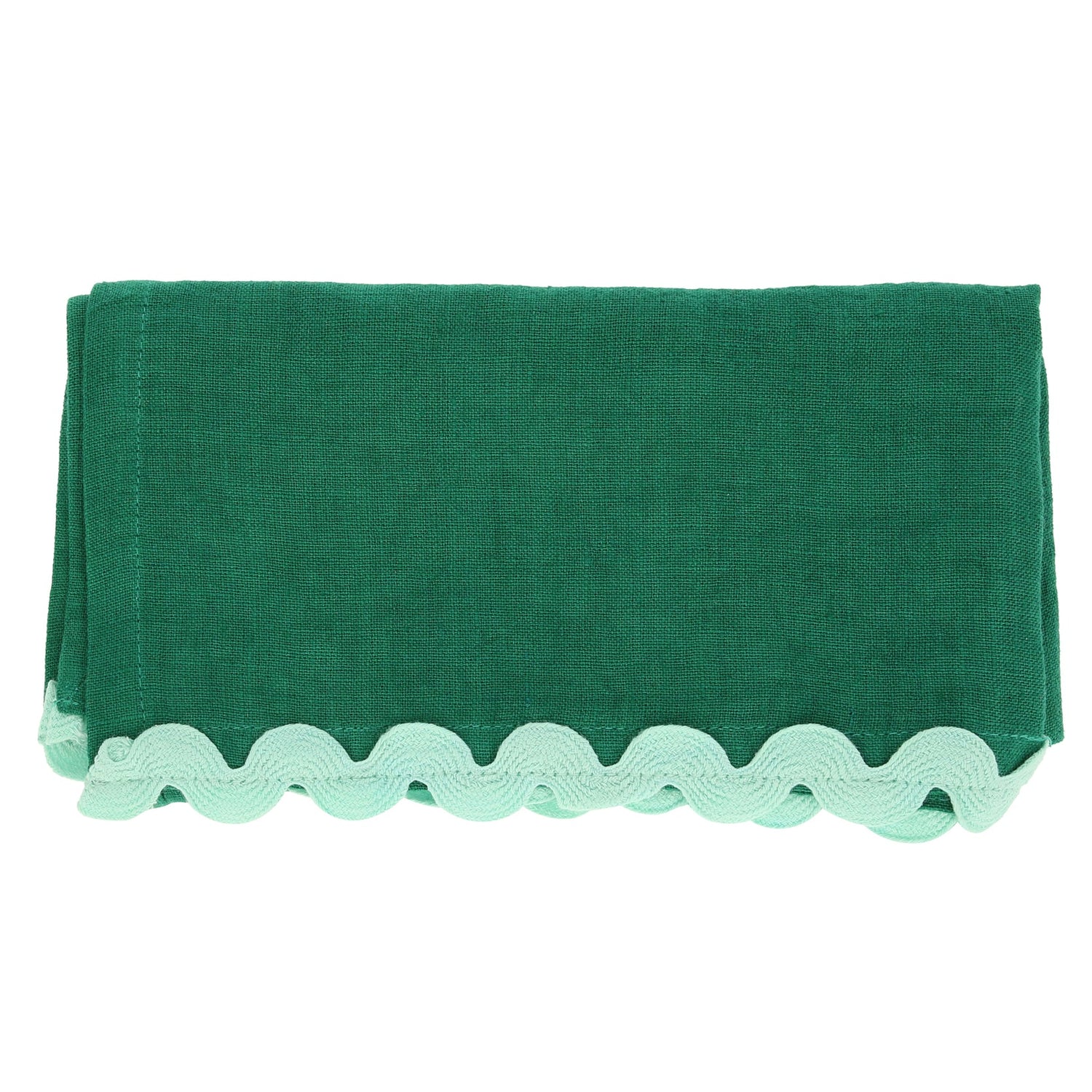Green ric rac napkin with mint trim. 