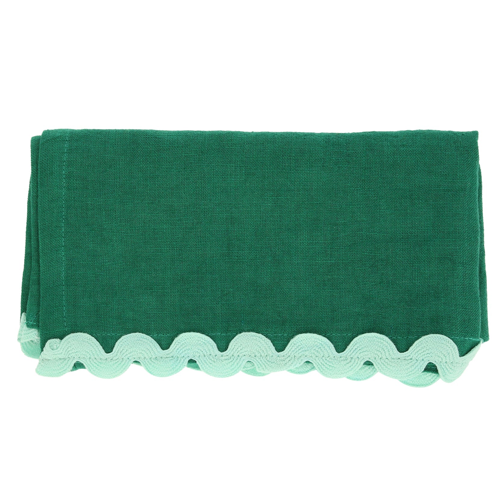 Green ric rac napkin with mint trim. 