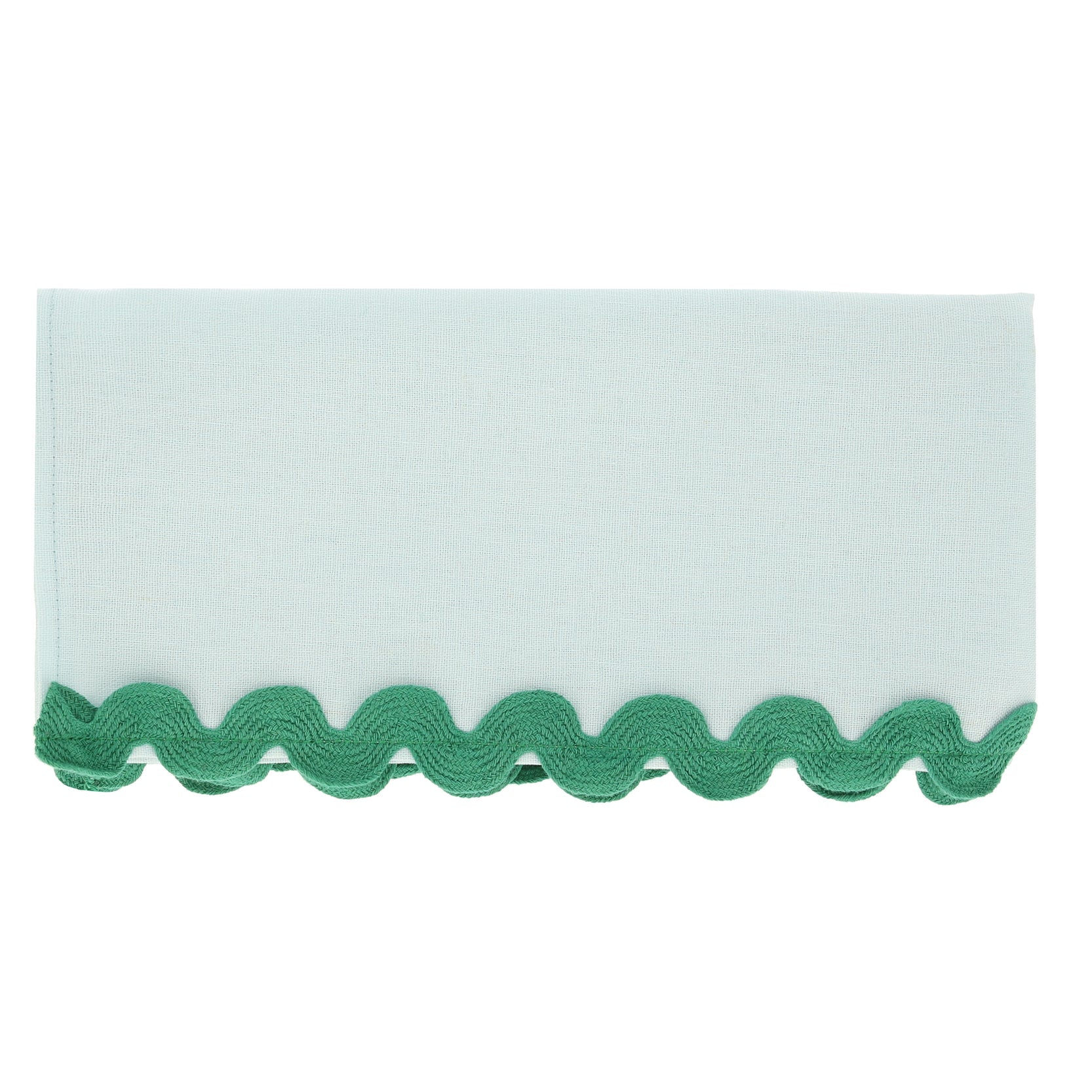 Mint ric rac napkin with green trim. 