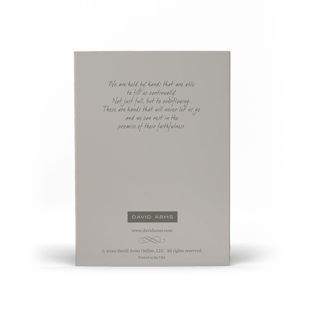 Sentence with product name and brand name: An illustration of the My Cup Runneth Over (Coffee Beans) Notecard surrounded by coffee beans with a hummingbird and the phrase &quot;my cup runneth over - psalm 23:5&quot; written on a handwritten note for that personal, by David Arms.