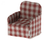 A Maileg Mouse Chair in red and white checkered design on a black background.
