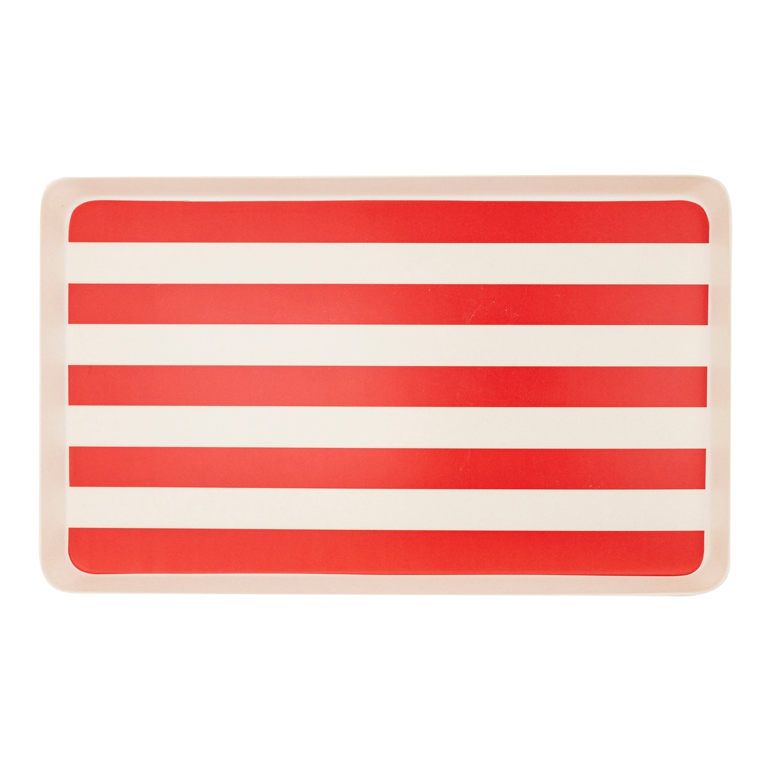 Red and white striped rectangular tray.
