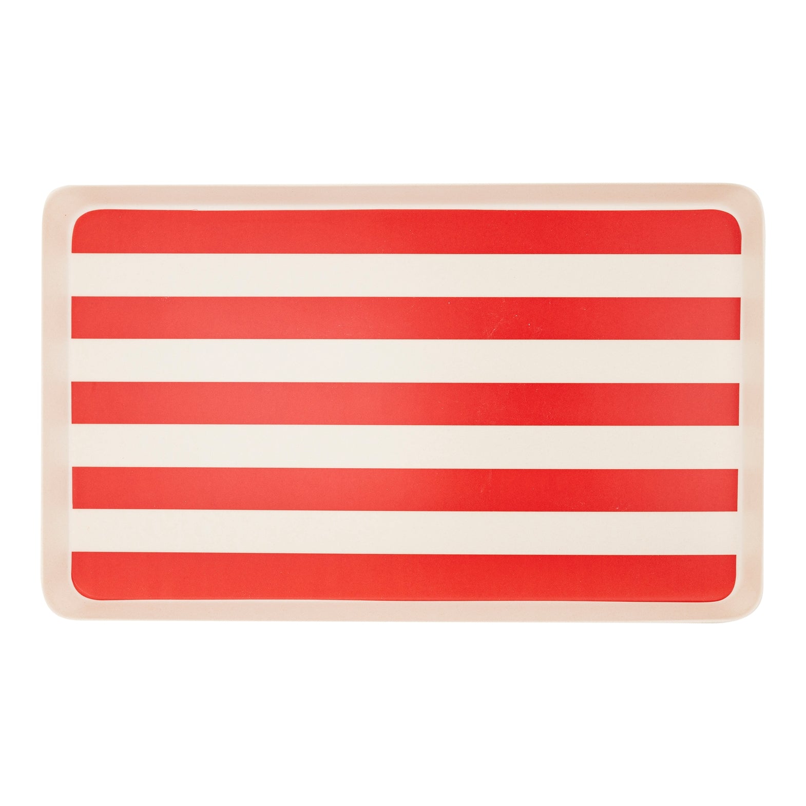 Red and white striped rectangular tray.