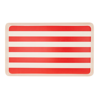 Red and white striped rectangular tray.