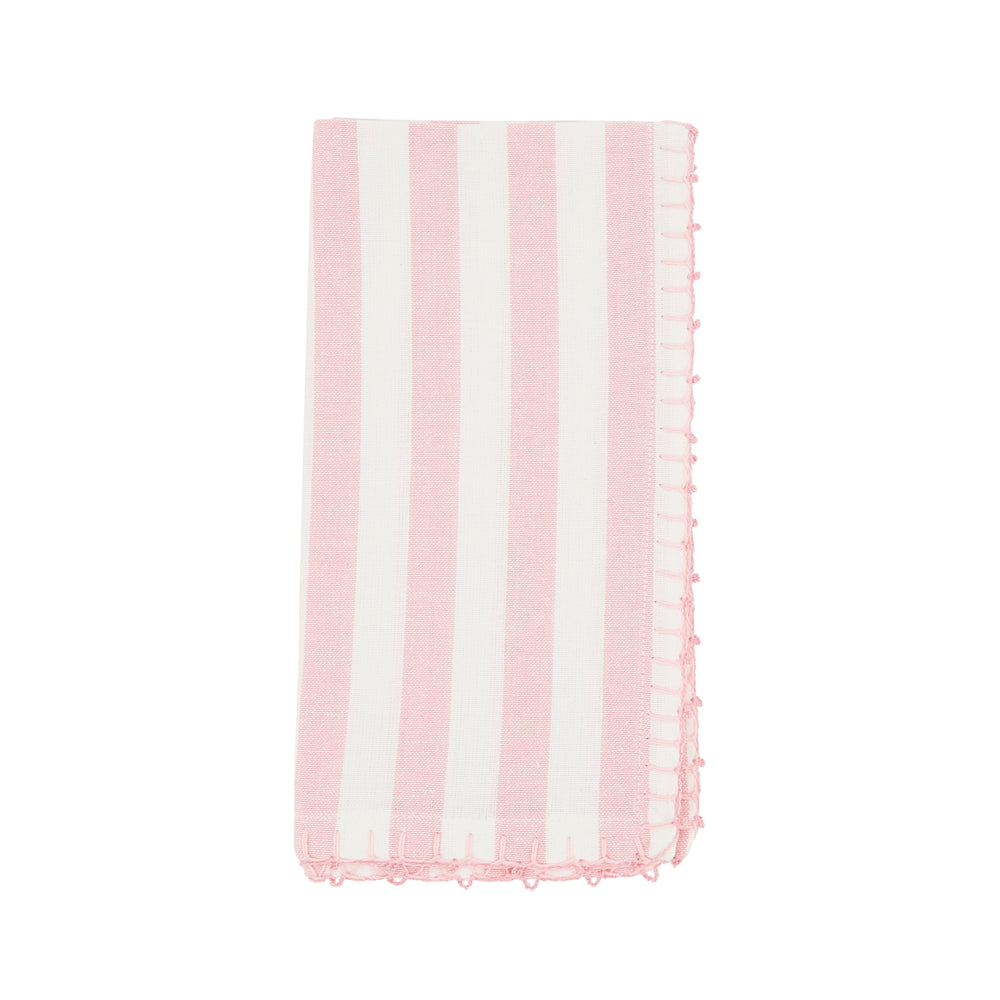Pink Striped Whipstitch Pom Napkin.