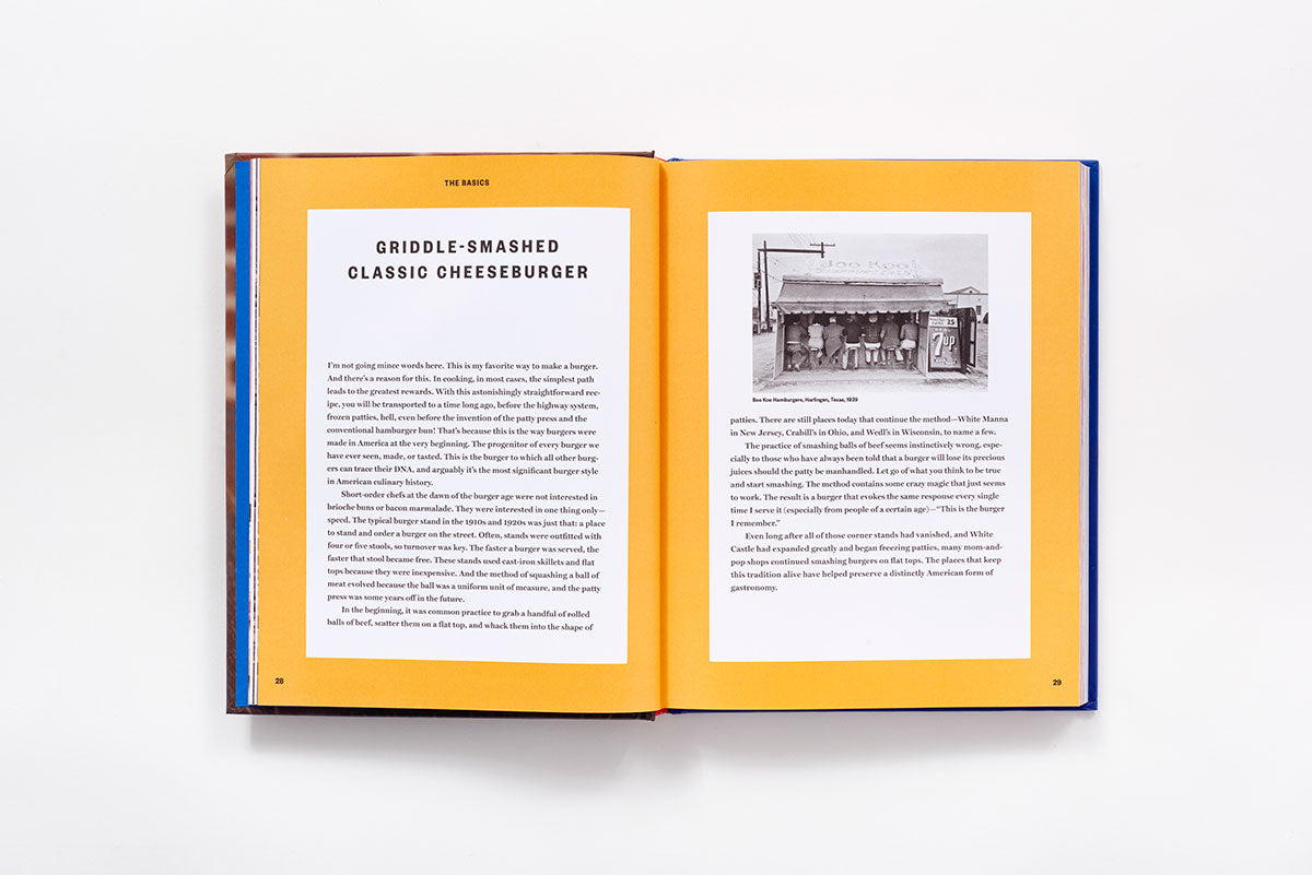 Inside page of The Great American Burger Book by George Motz.
