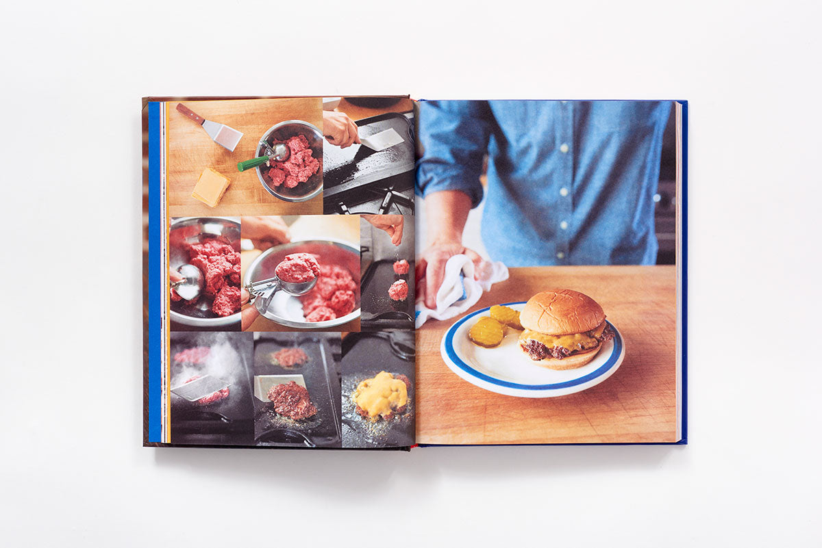 Inside page of The Great American Burger Book by George Motz.