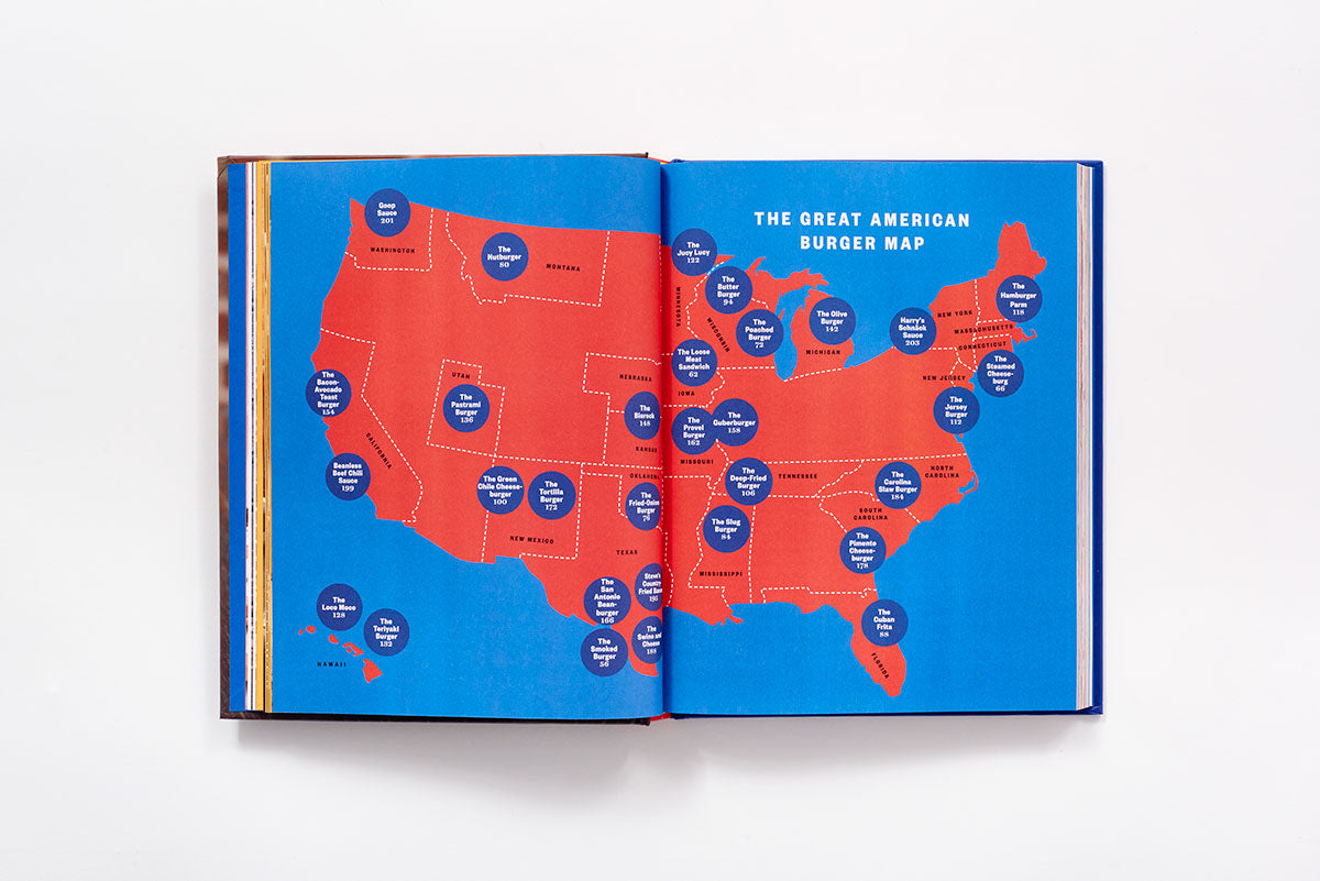 Inside page of The Great American Burger Book by George Motz.