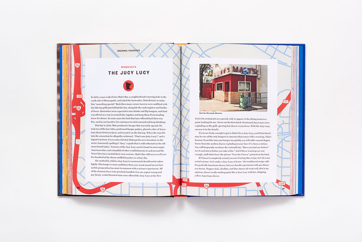 Inside page of The Great American Burger Book by George Motz.