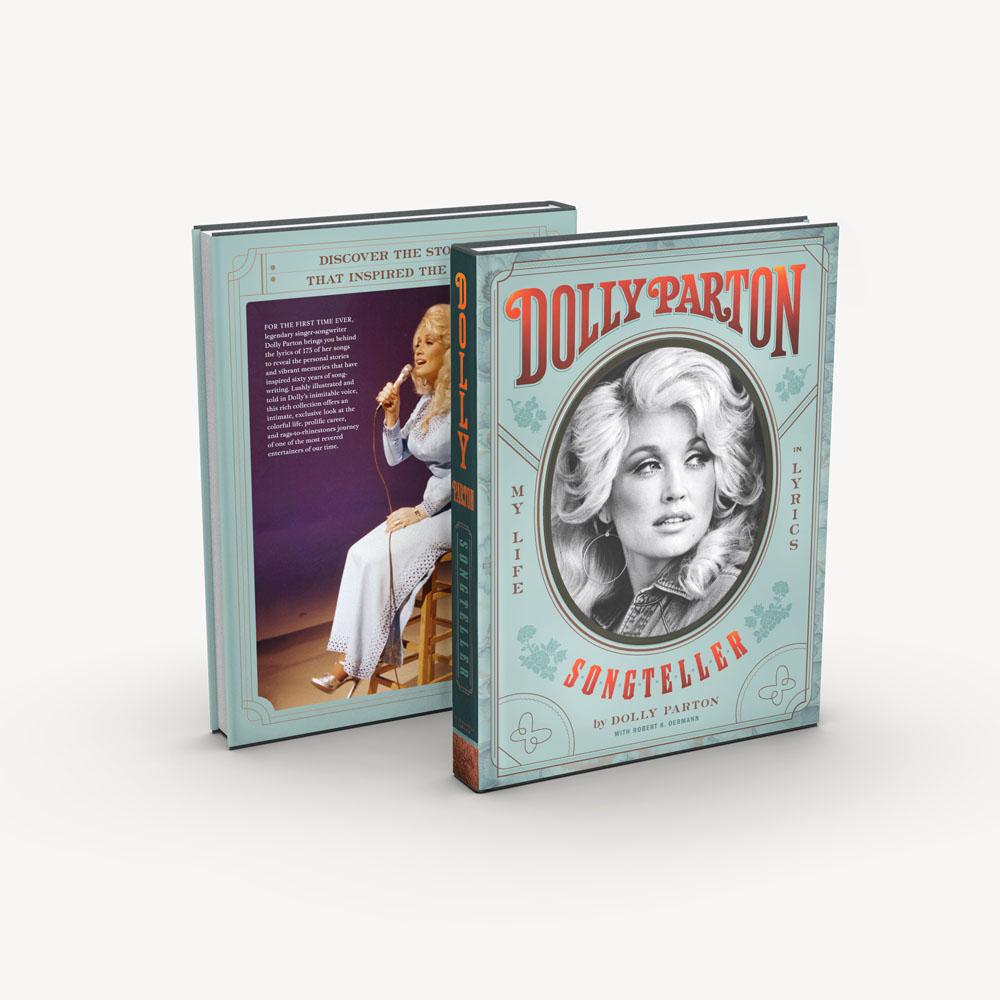 Two hardcover books titled &quot;Songteller: My Life in Lyrics&quot; by Dolly Parton, displayed with the front cover and spine visible, featuring images and text related to Dolly Parton&