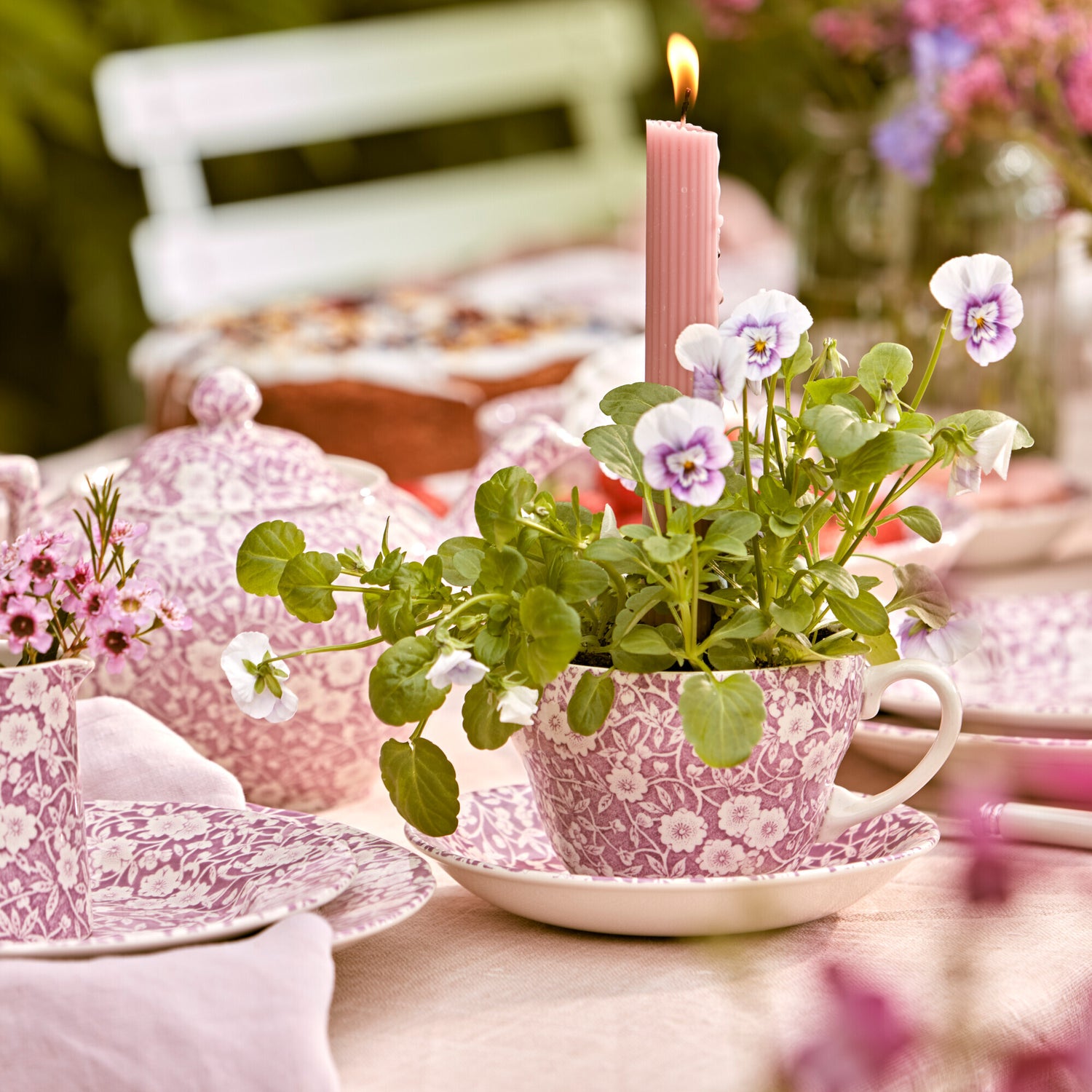 Burleigh Blossom Calico Tea cup with flowers in it. 