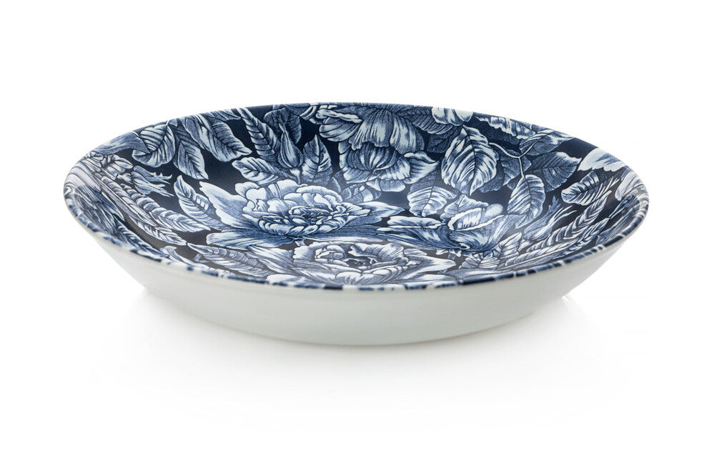 Burleigh Ink Blue Hibiscus Dinnerware Pasta Bowl.