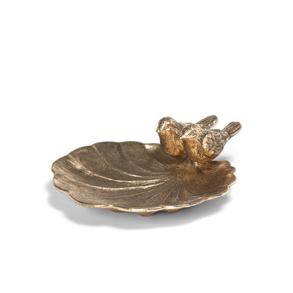 Gilded Perch Pewter Jewelry Dish featuring two birds perched on a dish.