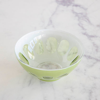 The inside of a Rialto Pale Sage Glass Bowl showing its opaque center.