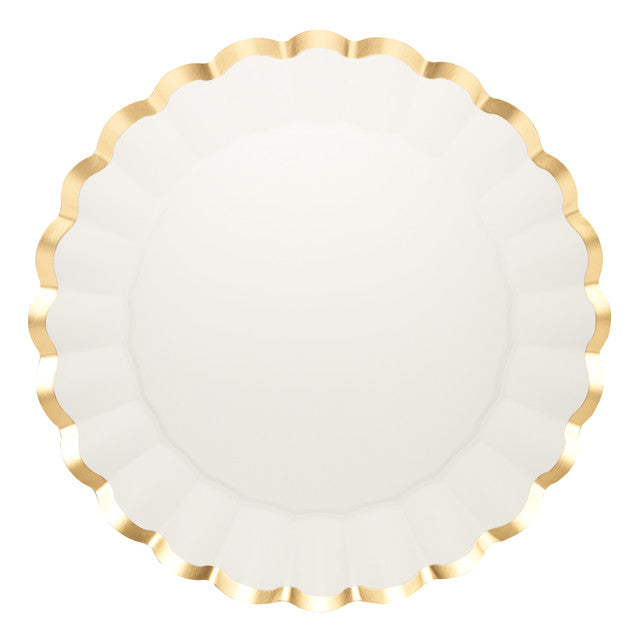 Scalloped Gold &amp; White Paper Plates
