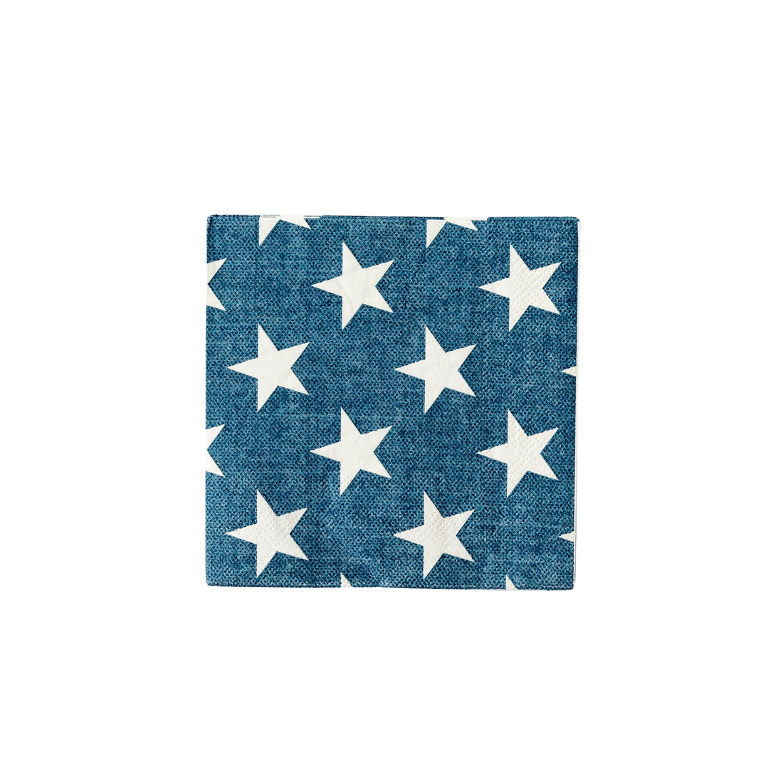 5&quot; Navy with white stars paper napkin on white background.