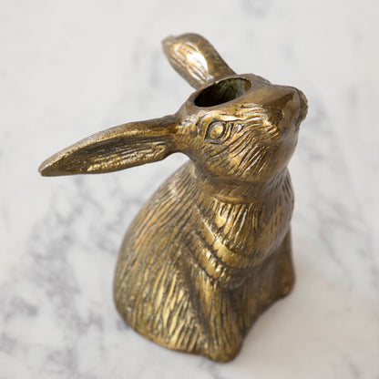 The top of the Halcyon Hare Head Candle Holder showing the hole between its eyes for a taper candle.