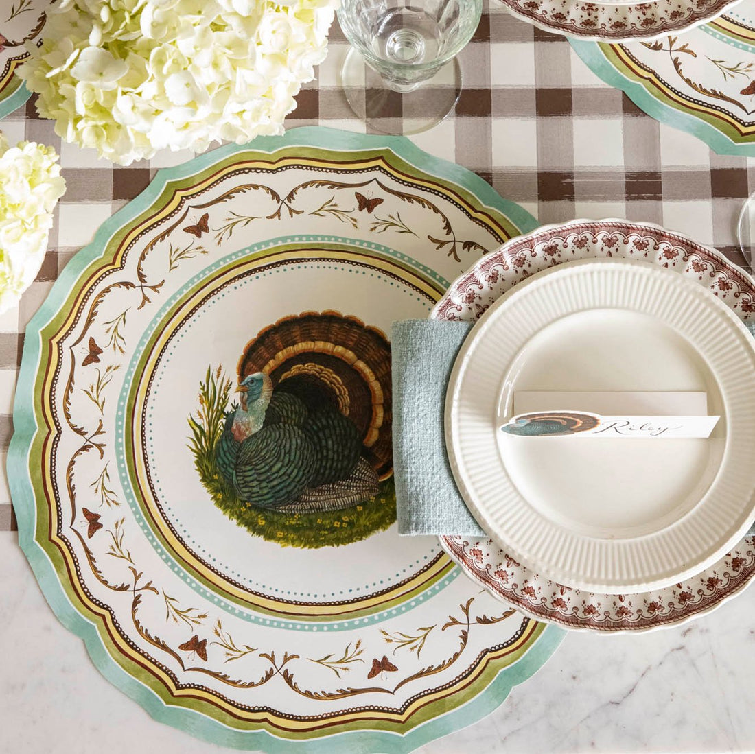 Die-cut Heritage Turkey China Placemat elegant tablescape.